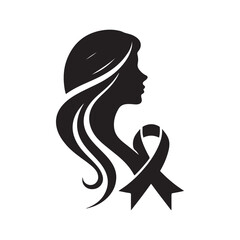 woman with ribbon vector silhouette clip art logo design concept illustration