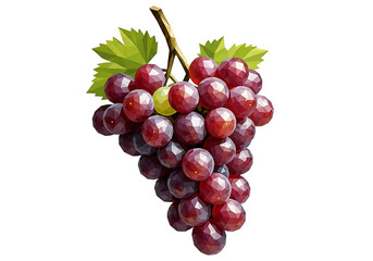 Fototapeta premium A cluster of vibrant red and green grapes, rendered in a low-poly style, is presented against a striking black backdrop, highlighting the geometric shapes and rich hues of the fruit.