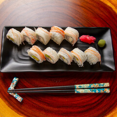 sushi, Chinese and Japan food. Fish