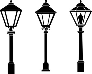 Street lamp set, Set of street lights, street light collection, Vector of street lights, street light silhouette, street light isolated on white background