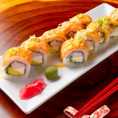sushi, Chinese and Japan food. Fish