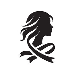 woman with ribbon vector silhouette clip art logo design concept illustration