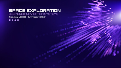 Purple futuristic light lines with circles representing deep orbit navigation systems for space exploration. Digital technology abstract background.
