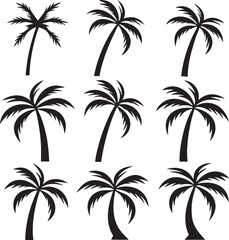 Set of Black Palm Tree Silhouettes