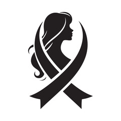 woman with ribbon vector silhouette clip art logo design concept illustration