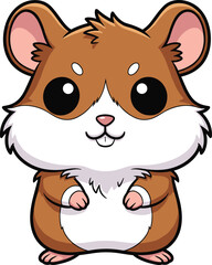 Cartoon Vector Illustration of Cute Hamster Standing Upright with Big Eyes, Pink Nose, and Friendly Expression on White Background