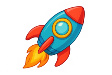 Cartoon rocket flying with transparent background for easy editing
