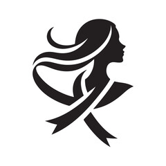 woman with ribbon vector silhouette clip art logo design concept illustration