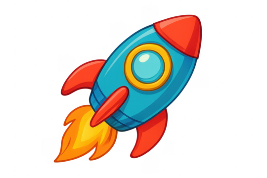 Cartoon rocket flying with transparent background for easy editing