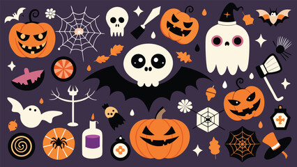 Fototapeta premium Collection of halloween themed graphic elements and illustrations