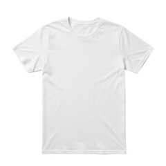A pristine, high-quality plain white short-sleeved t-shirt, perfectly flat-laid on a transparent seamless studio background with ample copy space, a minimalist e-commerce concept