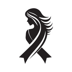 woman with ribbon vector silhouette clip art logo design concept illustration
