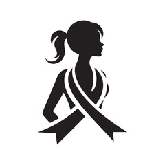 woman with ribbon vector silhouette clip art logo design concept illustration