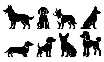 Set of dog silhouettes isolated on white background. Vector illustration.
