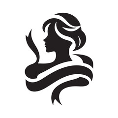 woman with ribbon vector silhouette clip art logo design concept illustration