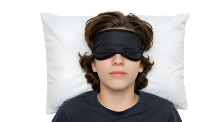 Teen Boy Sleeping Peacefully Wearing a Sleep Mask on a Pillow Comfortable Restful Night Sleep
