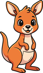 Cartoon Vector Illustration of Smiling Kangaroo Standing Upright with Big Eyes and Cream Belly on White Background