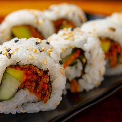 sushi, Chinese and Japan food. Fish