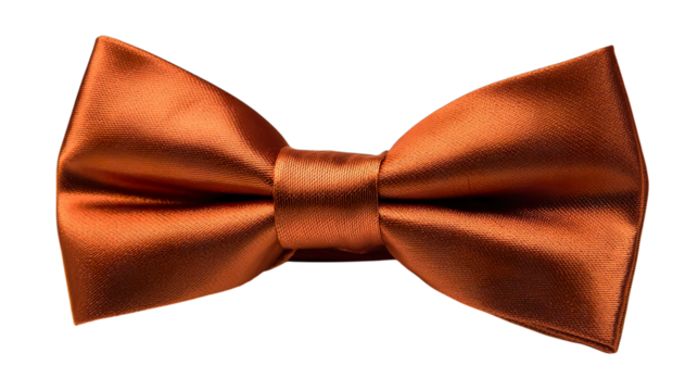 Elegant orange silk bow tie resting on a flat surface., transparent png, cutout