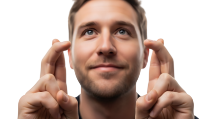 Man crossing fingers for luck hope wish prayer good fortune success anticipation and positive outcome on transparent background