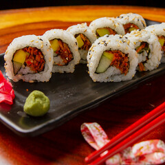 sushi, Chinese and Japan food. Fish