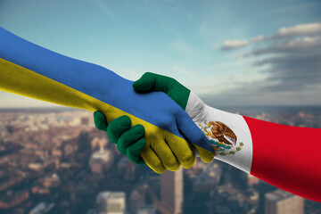 Shaking hands Ukraine and Mexico