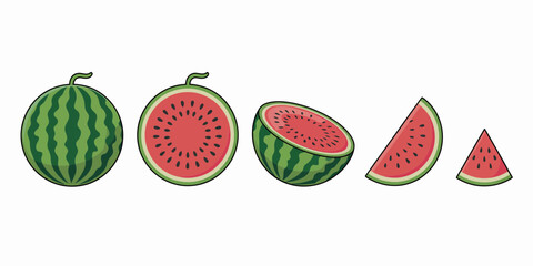 Watermelon Vector Set &ndash; Whole, Halved, and Sliced Fruit Illustrations