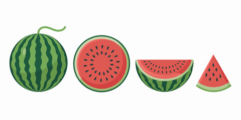 Watermelon Vector Set &ndash; Whole, Halved, and Sliced Fruit Illustrations