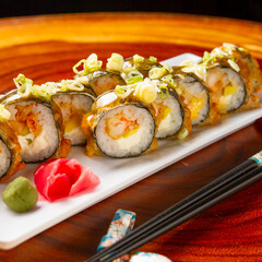 sushi, Chinese and Japan food. Fish