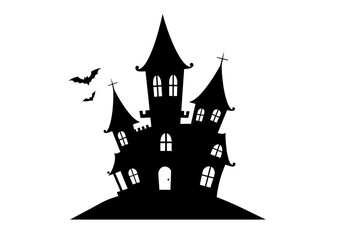 Haunted House Silhouette with Bats – Spooky Halloween Vector Art