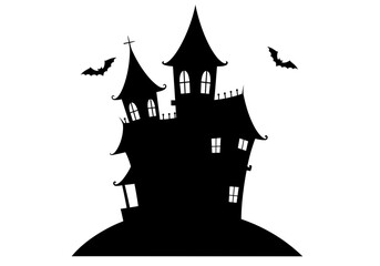 Haunted House Silhouette with Bats – Spooky Halloween Vector Art