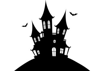 Haunted House Silhouette with Bats – Spooky Halloween Vector Art