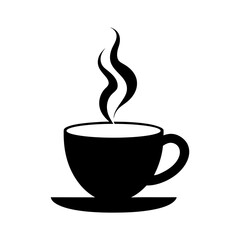 Handmade silhouette of coffee cup with rising steam minimal cafe vector on white background