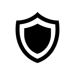 Minimal silhouette of circular security shield patch simple defense symbol with white background