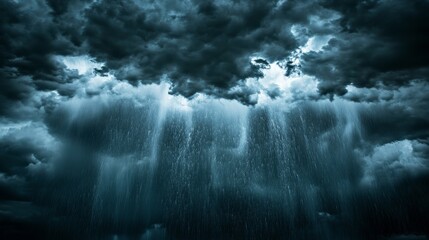 large, heavy clouds, a storm is approaching, over beautiful, steep snow-capped mountains generative ai