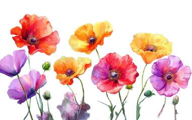 Flowers in water color on white background,png