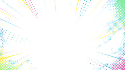 カラフルでポップな集中線とドットの背景イラスト_16:9