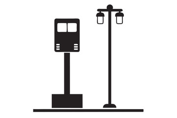 Black Silhouette Illustration of a Payphone and a Street Lamp Post Design