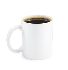 Aromatic coffee in cup isolated on white. Mockup for design