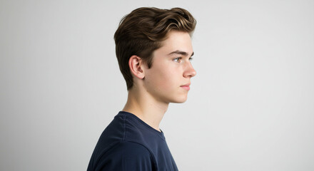 Fototapeta premium Portrait of teenage boy with neutral expression in studio