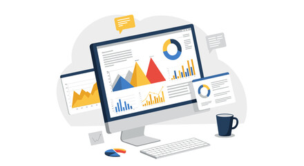 Data visualization dashboard with charts and graphs on desktop monitor