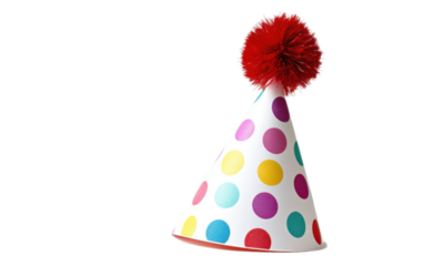 Polka dot party hat on white background,png