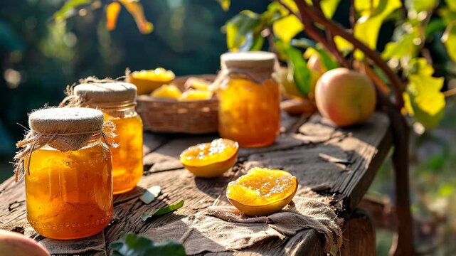 Quince jam in a jar. Selective focus. food.