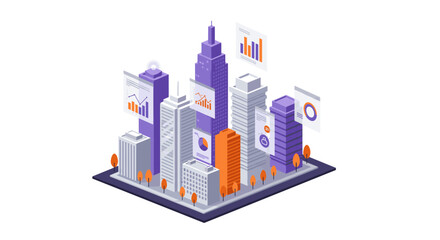 Obraz premium Isometric cityscape with graphs and analytics on skyscrapers
