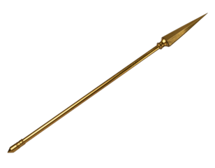  Angled Perspective of Ancient Golden Spear with Dark Reflections, Transparent Background