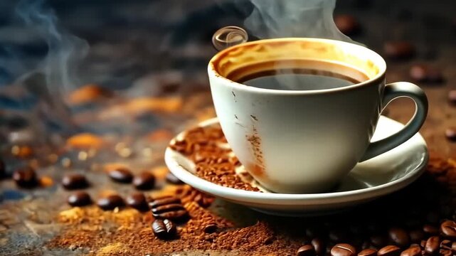 coffee beans and a cup of coffee. Selective focus. nature.