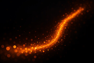 A glowing orange particle trail on a black background, representing the flow of data and technology, illustrating energy, motion, and futuristic innovation in a digital universe