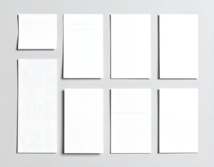 Blank White Paper Mockups, Various Sizes, Gray Background.