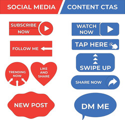Social Media CTA Buttons Vector Set – Like, Share, Follow, Subscribe, New Post, Trending, Swipe Up, Tap Here, Watch Now - Call to Action Icons, Labels and Badges for Web, App and Marketing Design