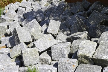 Old paving stones piled up in Silkeborg, Denmark.
